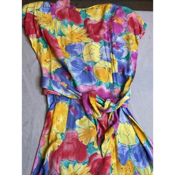 Carole Little Maxi Dress Pastel Watercolor Tie 80s 90s Vtg Fairycore Coquette - Picture 6 of 7